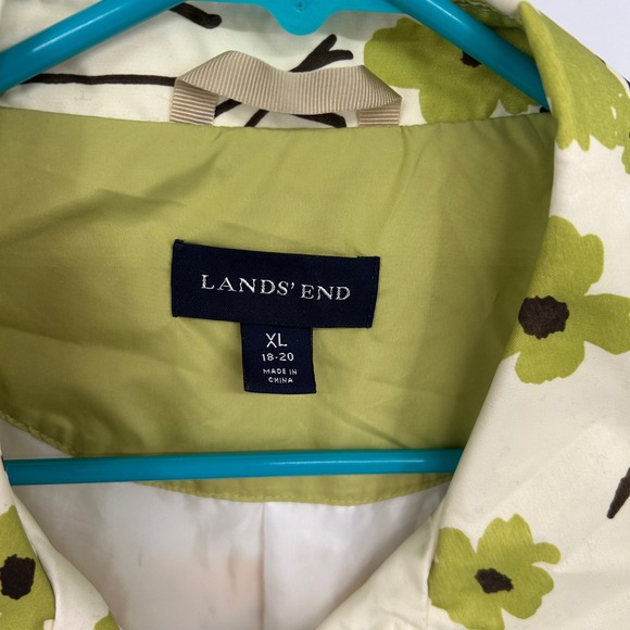 Lands‎ End Womens XL Cream Green Floral Print Lightweight Trench Coat Jacket - Picture 4 of 4